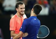 Daniil Medvedev (L) and Novak Djokovic at the 2019 Australian Open